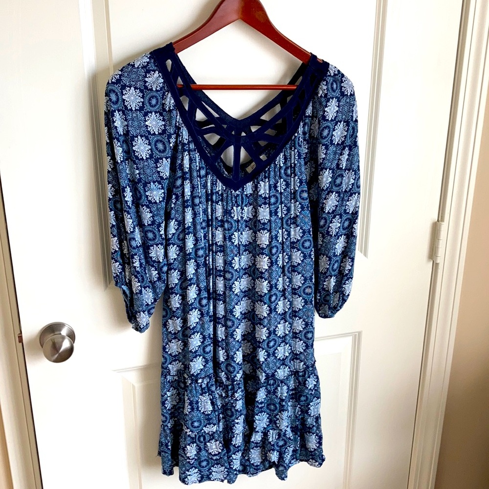 Navy Blue Umgee Dress with Fun Open Neckline